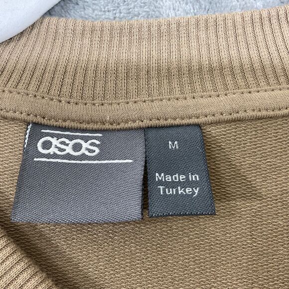 ASOS Long Full Zip Cotton Boyfriend Cardigan women’s M Tan V-Neck Pockets - Picture 2 of 11